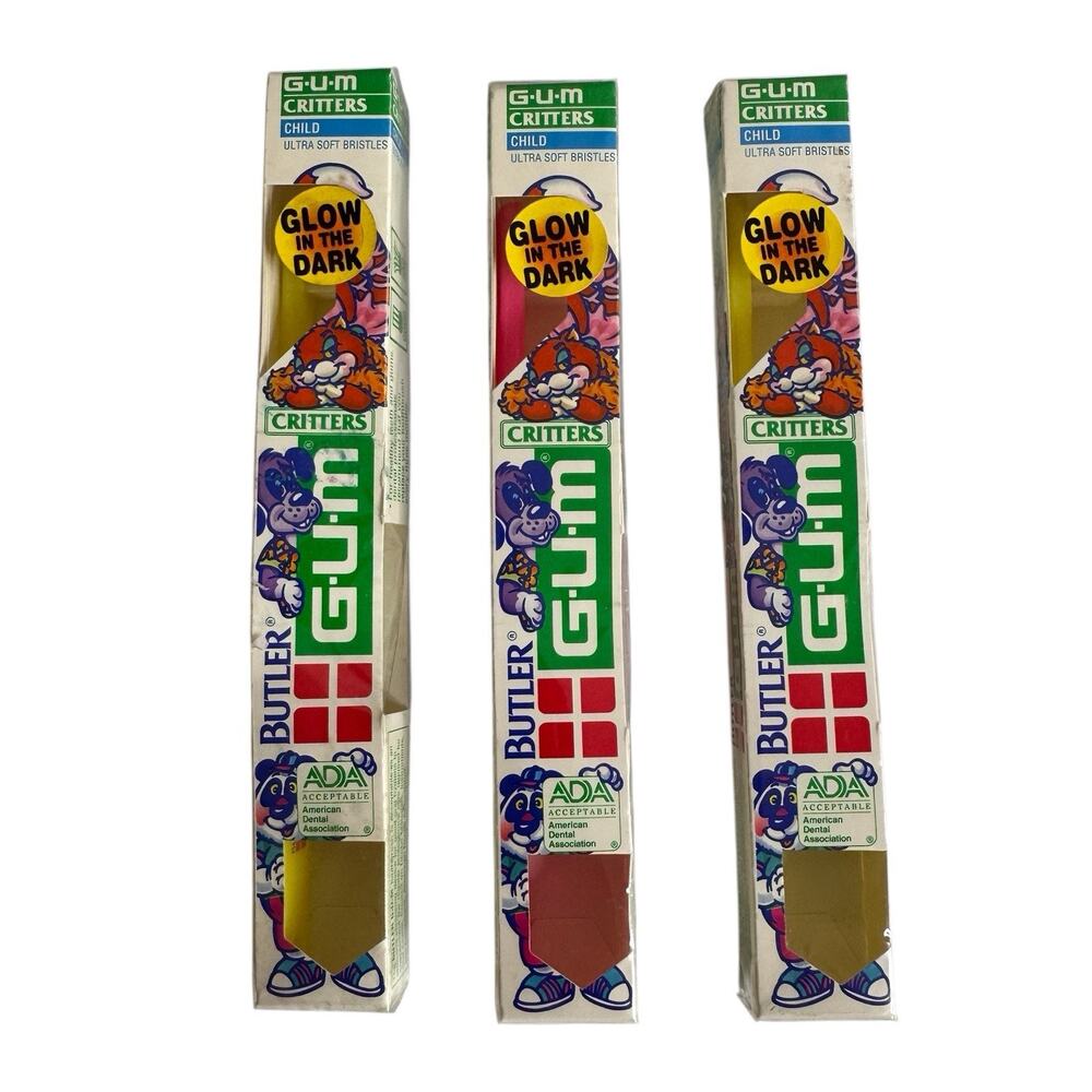 Butler GUM Critters Child Ultra Soft Toothbrush Glow In Dark USA Lot of 3 VTG